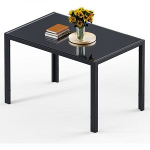 Bealife - Table à Manger Verre Trempé Rectangle 4 Personnes Cadre Pied en Metal Noire 120 x 70 x 75 cm