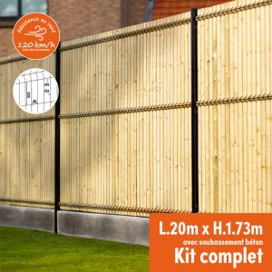 Kit complet grillage rigide occultant lattes bois avec soubassement longueur 20m - Hauteur 1m80 - Gris anthracite