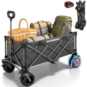 Chariot &eacute;lectrique Pliable 280L 120KG avec 50W Double Moteur Sans Balai, 4.0AH Batterie, 3 Vitesses, Compat. Makita 14.4V Batt. Chariot Enfants de