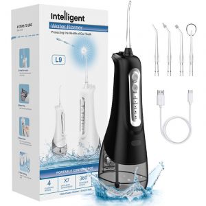 Hydropulseur dentaire sans fil, 4 modes de nettoyage, 4 conseils de jet, IPX7 &eacute;tanche et USB Rechargeable Nettoyeur dentaire &eacute;lectrique pour voyage