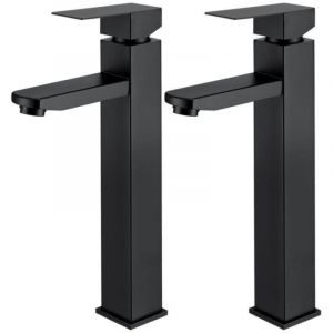 2X Robinet Salle Bain Noir Robinet de Lavabo Haut Mitigeur lavabo avec Poign&eacute;e Carr&eacute;e Robinetterie Lave Mains acier inoxydable