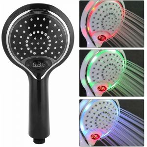 Pomme de Douche &agrave; LED de Poche 3 Couleurs changent &agrave; Eau, pommeau de Douche &agrave; LED avec Affichage num&eacute;rique du capteur de temp&eacute;rature, pulv&eacute;risateur