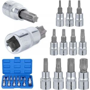 13 Pcs Coffret clés à douille Torx,T8 - T70 Jeu de Douilles à Embouts,Douilles Torx Femelle,Torx Bit Socket Set,Acier au Chrome Vanadium 1/4", 3/8"