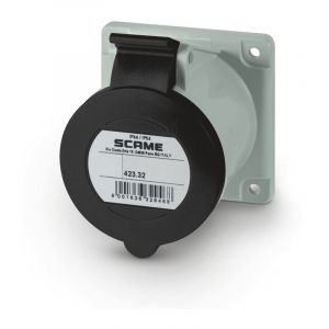 Prise &agrave; encastrer 3P+N+T 32A femelle clapet noir 480-500V 50/60Hz socle 75x75mm pour coffret 7h &eacute;tanche IP44/54 eureka