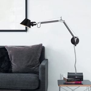 BOMCLAP Applique murale style industriel, 12 W, applique &agrave; bras long pivotant, applique t&eacute;lescopique, convient pour une table de chevet, un bureau,