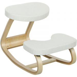 Siège assis genoux - HOMCOM - en bois à bascule - pour bureau à domicile - améliorer la posture, maux de dos - crème