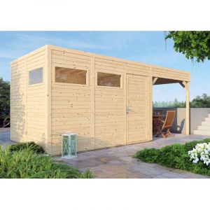 Abri de jardin bois Bertilo Cubo 3 Lounge 19mm avec toit en appentis et plancher 7,65m&sup2; natural