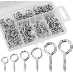 Lot de 400 Crochets &agrave; Visser, Crochet &agrave; illet ouvert &agrave; visser filetage bois, illets de vis, boulons &agrave; illets, crochets &agrave; anneau en m&eacute;tal &agrave; visser