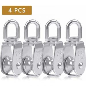 Poulie Simple Poulie pour Cable 15MM Acier INOX, Poulie Escalade Poulie Rouleau de Chargement, Poulie de Levage Capacit&eacute; 35kg - 4pcs Argent