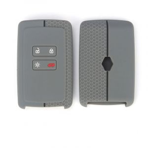 Boitier clé de Voiture Compatible avec Renault Smart Key 4-Bouton (Keyless Go Uniquement) - Coque de Protection Souple en Silicone (gris foncé (ligne