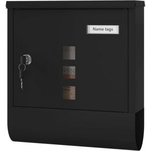 Bo&icirc;te aux Lettres WOLTU, 30,5x10x33,5 cm, Bo&icirc;te Postale avec Compartiment &agrave; Journaux, Porte-Nom, Bo&icirc;te aux Lettres Murale, avec 2 Cl&eacute;s, Noir