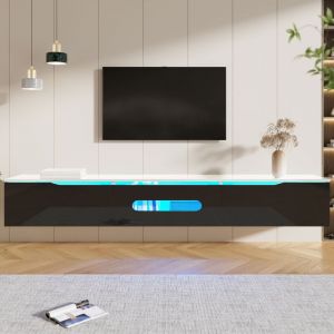 Meuble tv 180x35x30 cm,avec éclairage LED 16 couleurs,scandinave,finition brillante,Noir