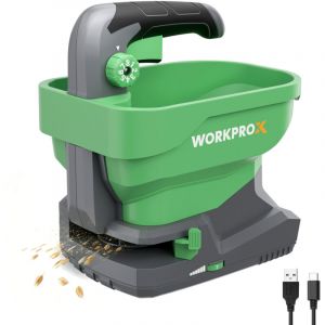 WORKPROX &Eacute;pandeur de Graines &Eacute;lectrique 7,2 V avec 8 D&eacute;bits, 6 Vitesses et Largeur de Projection R&eacute;glable, &Eacute;pandeur pour Gazon avec Batterie Int&eacute;gr&eacute;e