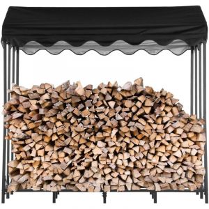 Range bûches Intérieur/Extérieur en Métal 185x70x185cm, Capacité 2,4 Stères, Rangement bois de chauffage avec Toit Imperméable, Abri à bûches Noir