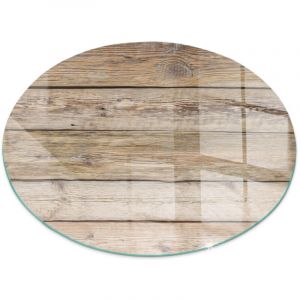 Plaque de protection de sol en verre tremp&eacute; pour chemin&eacute;e ou po&ecirc;le &agrave; bois pare-feu contre les &eacute;tincelles Texture de planches de bois Ronde fi 70 cm