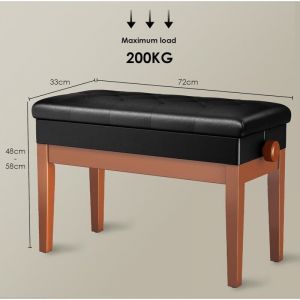 Tabouret Piano,Siege Piano,Banc Piano avec Coussin en Cuir PU,Réglable en Hauteur,72x33x48-58CM,avec Espace de Rangement- Couleur bois