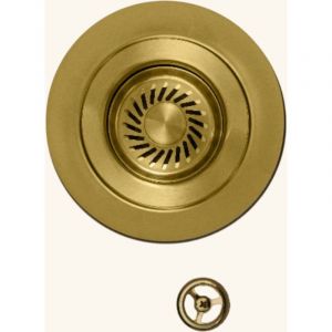 Vidage Bonde manuelle &eacute;vier 1 bac granit r&eacute;sine HARMONIE inox PVD dor&eacute; laiton - Siphon gain de place