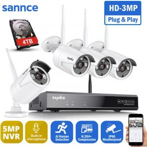 WiFi Kit de Vidéosurveillance 8 Canaux Caméra ip 3MP Wifi IP66 Enregistrement Audio étanche Système de Surveillance Sécurité Domicile Extérieur 4 ×