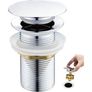 Gabrielle - Bonde de lavabo escamotable sans trop-plein, bonde avec panier-filtre, lavabo de salle de bain avec trou de 6,35 mm, chrome, argent