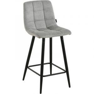 Tabouret de bar TORE en tissu gris clair &ndash; Hauteur d'assise 65 cm &ndash; Structure m&eacute;tal noir &ndash; Design moderne pour cuisine et bar