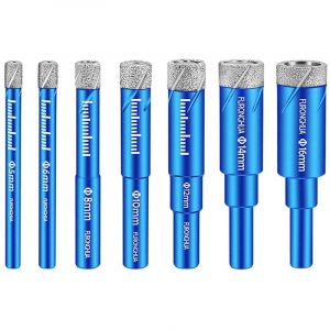 Forets M&egrave;ches diamant, Coffret 7 M&egrave;ches Foret Diamant Jeu de forets pour carrelage Foret &agrave; m&eacute;tau, 5/6/8/10/12/14/16mm - pour Carrelage C&eacute;ramique Gr&egrave;s