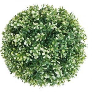 D&eacute;coshop26 - Boule de buis artificiel en forme de topiaire d&eacute;coration int&eacute;rieur ou ext&eacute;rieur diam&egrave;tre 35 cm blanc 040006006