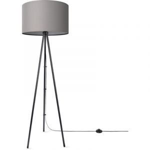 Paco Home Lampadaire Salon Chambre Tripode Abat-jour Tissu Lampadaire E27 Uni Gris (Ø45,5 cm), Lampadaire - Type 2 - Noir