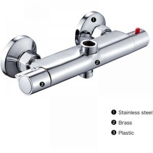 Mitigeur Thermostatique de Douche 2 Sorties Haute et Basse Robinet M&eacute;langeur Anti-Br&ucirc;lure en Laiton Chrom&eacute; pour Salle de Bain Baignoire,argent