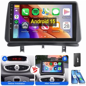 Pour RENAULT CLIO MK3 2005-2011 Android 15 Carplay Autoradio GPS WIFI BT SWC 1+32G DAB