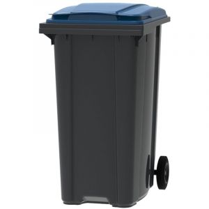 ESE - France Conteneur Poubelle à déchets 2 roues - 360L - Robuste et Économique - 100% Recyclé - Gris avec Couvercle Bleu - Fabriqué en France