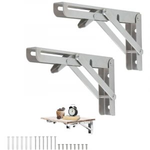 2 Pièces 300mm Equerre Rabattable Murale en Acier Inoxydable, Support Console Pliable Equerre Équerre Pliante Charge Lourde, Supports Équerre Étagère