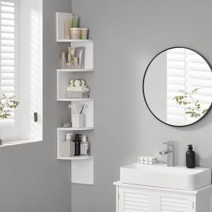 Keepbuying - tagère d'angle murale à 5 niveaux,Etagère de Coin Meuble,Étagère flottante - 125cm Blanc