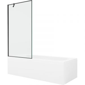 Mexen - Baignoire rectangulaire Vega 150 x 70 cm avec tablier et pare-bain 1 volet 90 cm, motif noir - 550115070X9509007070