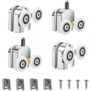 Roulettes de Porte de Douche, Lot de 4 roulettes porte de douche doubles 23 mm, durables et silencieuses, pour portes en verre de 3 &agrave; 6 mm