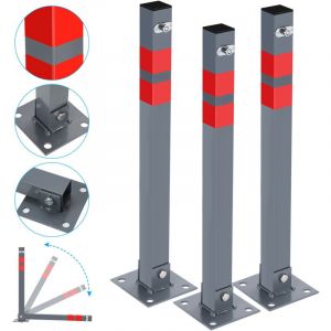 Tolletour - Poteau de Parking 3x Poteau de délimitation 65cm Barrière de parking Rabattable Bollard à bétonner Poteau de barrage