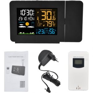 Kkmoon - Station météo intérieur/extérieur avec projection - Transmission 60m - Thermomètre/hygromètre numérique - Prédiction météo - Alimentation