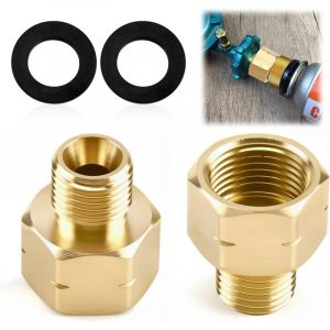 Lot de 2 adaptateurs de bouteille de gaz AG1/4' IKS &agrave; IG3/8' IKS - En laiton - Pour conduite de gaz, camping-car, camping, chauffe-gaz, r&eacute;chaud &agrave;