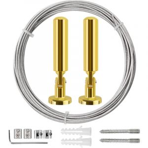 5m Tringle &agrave; rideaux Kit, C&acirc;ble en Acier pour Rideau, pour Rideau, corde &agrave; linge de balcon,Or