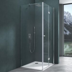 Mai&mai - Cabine de Douche 90x90x190cm Porte Pivo-pliante Montage R&eacute;versible Paroi de Douche Carr&eacute;e Verre Transparent de 6mm Easy Clean Rav27K