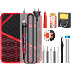 Kit de fer &agrave; souder &eacute;lectrique mini 13 pi&egrave;ces, affichage num&eacute;rique LCD, temp&eacute;rature r&eacute;glable de 180℃ &agrave; 500℃, 60W, pinces et fil de fer &agrave; souder inclus