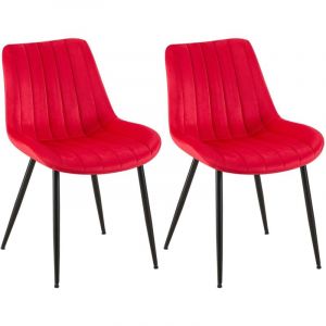 Lot de 2 chaises de salle à manger couture décorative vertical avec pieds en métal noir mat et assise en velours rouge 100001748
