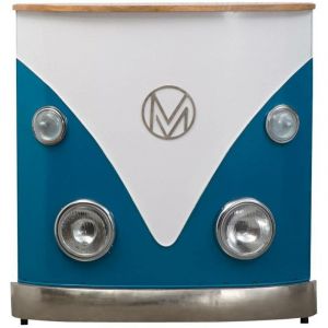 Meuble bar bleu avec plateau en bois de manguier Combi