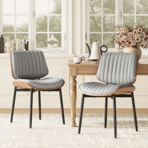 COLAMY Chaise- Lot de 2 Chaises de Salle &agrave; Manger au Design Vintage avec Assises en Simili-Cuir Gris - Id&eacute;ales pour Cuisine et Salle &agrave; Manger