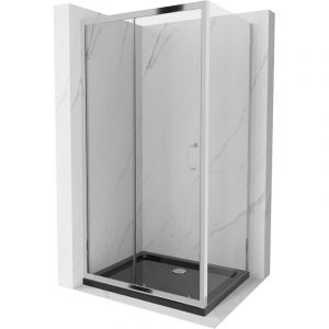 Mexen - Cabine de douche coulissante Apia 120 x 90 cm, transparente, chrome + receveur Flat, noir - 840-120-090-01-00-4070