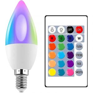 Ampoule LED E14 RGB à intensité variable intelligente, LED multicolore avec télécommande RGBW et fonction bougie
