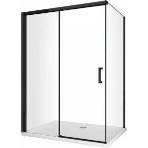 Douche d'angle avec paroi lat&eacute;rale fixe et porte frontale avec fermeture douce amortie h 200 8 mm cadre noir mat Cm 90 (88-90) x 120 (117-120)