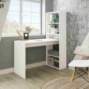 Bureau r&eacute;versible bois blanc avec &eacute;tag&egrave;res