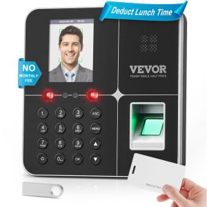 VEVOR Pointeuse Horaire Biometrique, Badgeuse avec Visage, Empreintes Digitales, Cartes RFID et Saisie de Code PIN en Une Seule Machine, 5 Cartes