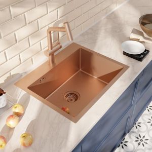 Timeless 68x45x21 cm évier encastrable en inox 304 + mitigeur inox avec douchette extractible, cuivre brossé (TMLKST-6845BCP-M1) - Ceramia