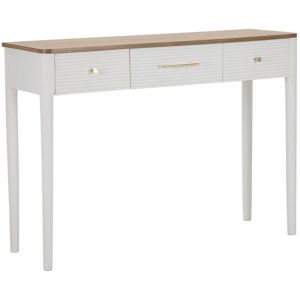Console blanche en bois avec 3 tiroirs et plateau marron 107x37x80 cm